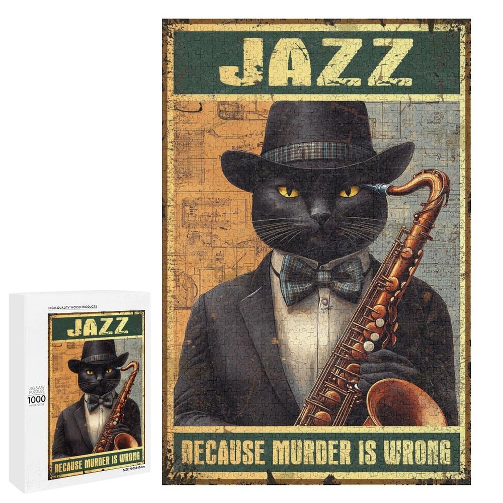 1000 PCS Wood Jigsaw Puzzles for Adults Black Cat Black Cat Jazz Because Murder is Wrong Puzzles for Adults Games Educational Toys Gifts