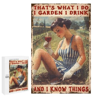 1000 PCS Wood Jigsaw Puzzles for Adults Garden and Wine Lady That's What I Do I Garden I Drink and I Know Things Puzzles for Adults Games Educational Toys Gifts