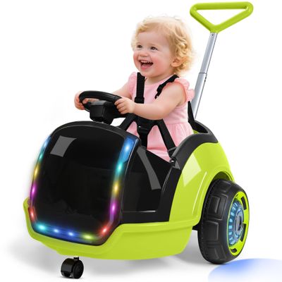 ANPABO 3-in-1 Electric Push Ride On Car, 12V Kids Ride On Toy w/Remote Control, 360 Spin, 5-Point Safety Belt, Colorful LED Light, Music Player, Push Car for Toddler Ages 1-3 (Green)