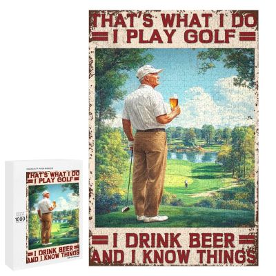 1000 PCS Wood Jigsaw Puzzles for Adults Golf Golf I Drink Beer and I Know Things Puzzles for Adults Games Educational Toys Gifts