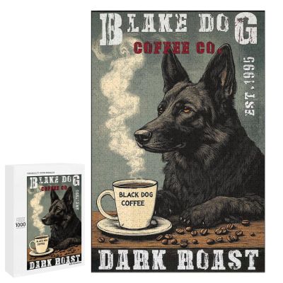 1000 PCS Wood Jigsaw Puzzles for Adults Black German Shepherd Dog Coffee Puzzles for Adults Games Educational Toys Gifts