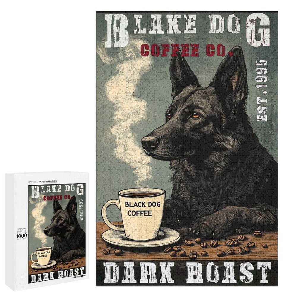 1000 PCS Wood Jigsaw Puzzles for Adults Black German Shepherd Dog Coffee Puzzles for Adults Games Educational Toys Gifts