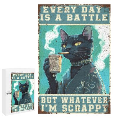 1000 PCS Wood Jigsaw Puzzles for Adults Black Cat Black Cat Every Day is A Battle Vintage Puzzles for Adults Games Educational Toys Gifts