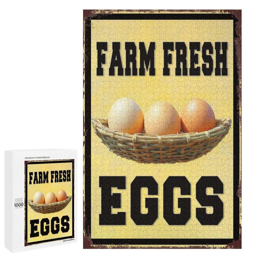 1000 PCS Wood Jigsaw Puzzles for Adults Farm Chicken Fresh Eggs Vintage Puzzles for Adults Games Educational Toys Gifts