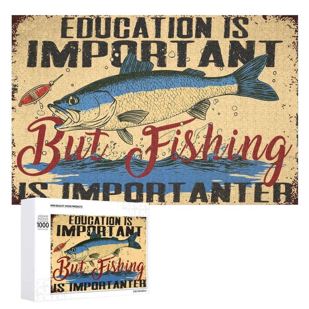 1000 PCS Wood Jigsaw Puzzles for Adults Fishing Education is Important But Fishing is Importanter Puzzles for Adults Games Educational Toys Gifts