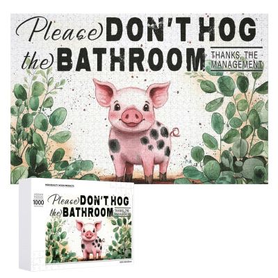 1000 PCS Wood Jigsaw Puzzles for Adults Cute Pig for Home Washroom Don't Hog The Puzzles for Adults Games Educational Toys Gifts