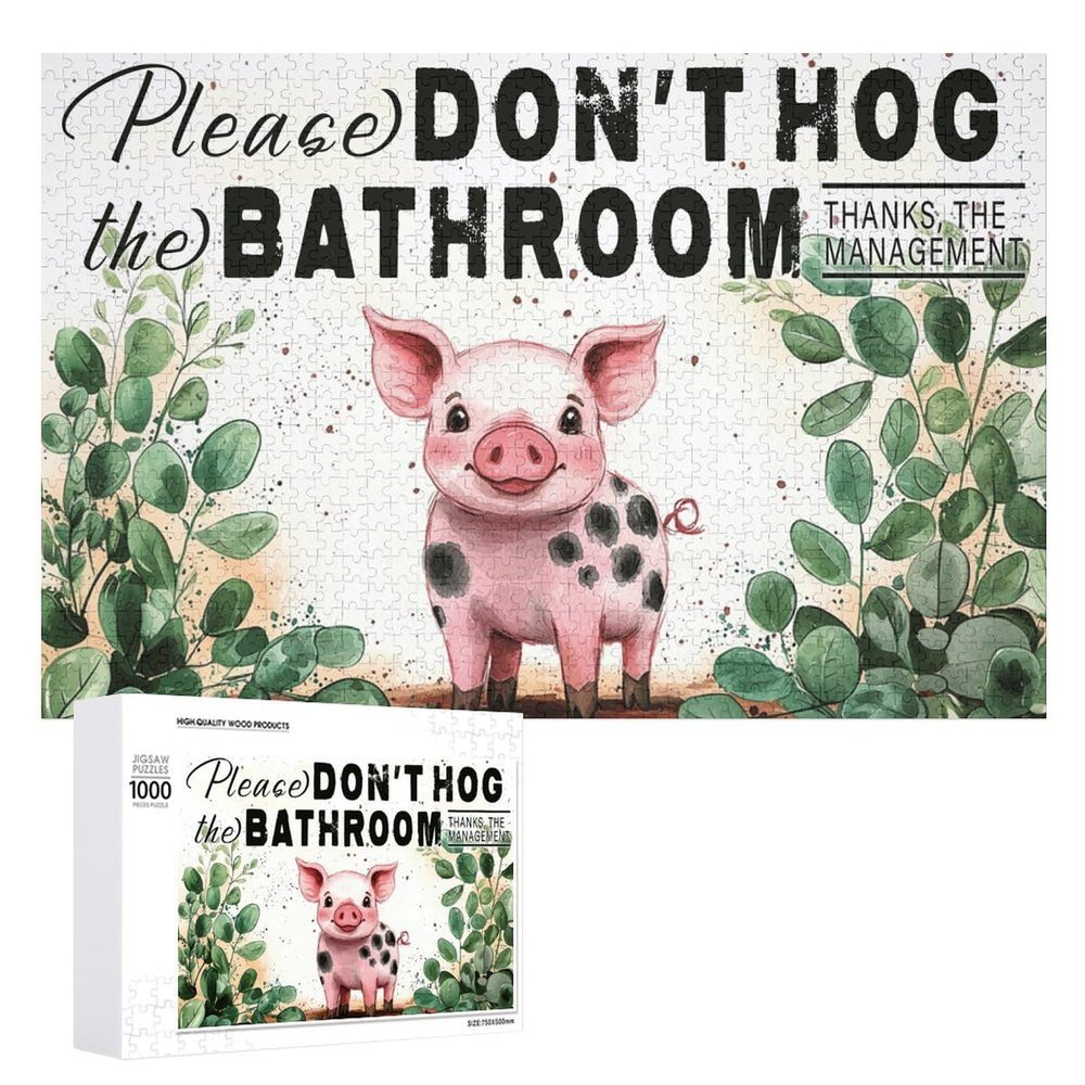 1000 PCS Wood Jigsaw Puzzles for Adults Cute Pig for Home Washroom Don't Hog The Puzzles for Adults Games Educational Toys Gifts