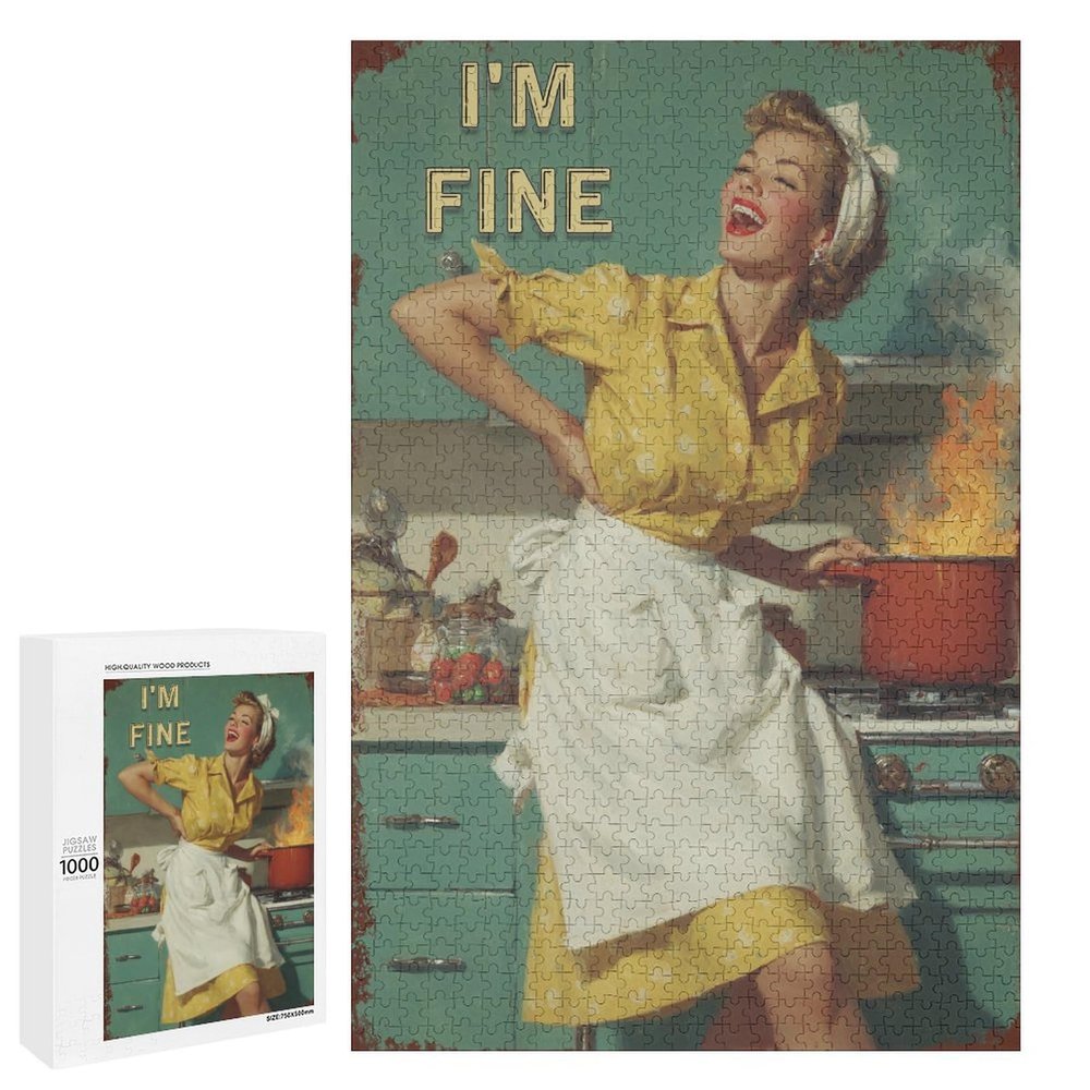 1000 PCS Wood Jigsaw Puzzles for Adults Housewife Cooking I'm Fine Vintage Puzzles for Adults Games Educational Toys Gifts