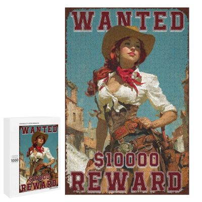 1000 PCS Wood Jigsaw Puzzles for Adults Western Cowgirl Pin Up Girl Wanted Vintage Puzzles for Adults Games Educational Toys Gifts