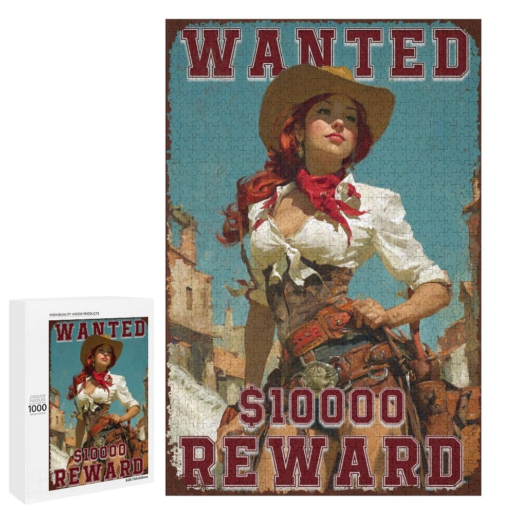 1000 PCS Wood Jigsaw Puzzles for Adults Western Cowgirl Pin Up Girl Wanted Vintage Puzzles for Adults Games Educational Toys Gifts