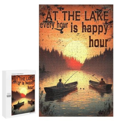 1000 PCS Wood Jigsaw Puzzles for Adults at The Lake Every Hour is Happy Hour Puzzles for Adults Games Educational Toys Gifts