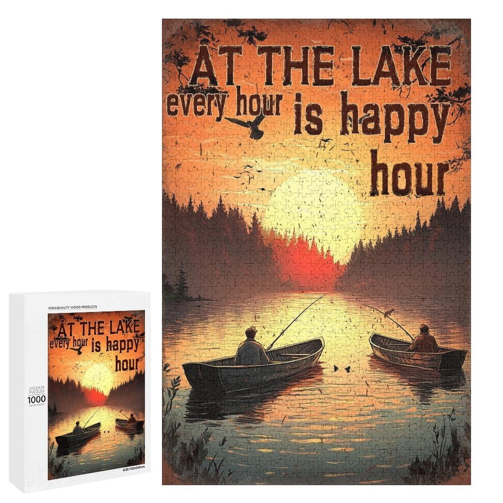 1000 PCS Wood Jigsaw Puzzles for Adults at The Lake Every Hour is Happy Hour Puzzles for Adults Games Educational Toys Gifts