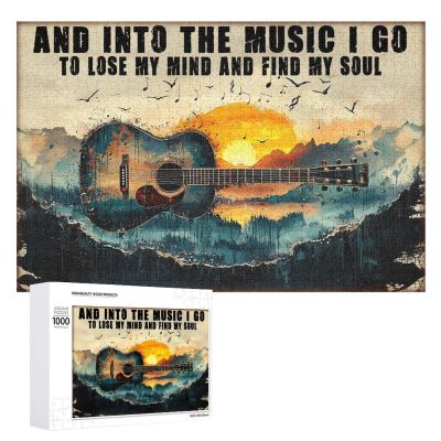 1000 PCS Wood Jigsaw Puzzles for Adults Guitar and Into The Music I Go to Lose My Mind and Find My Soul Wall Art Guitar Puzzles for Adults Games Educational Toys Gifts