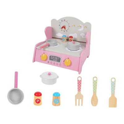 Garende Playset Cooking Simulation Handcraft Wooden Play Kitchen Pretend Play, Pink Set A