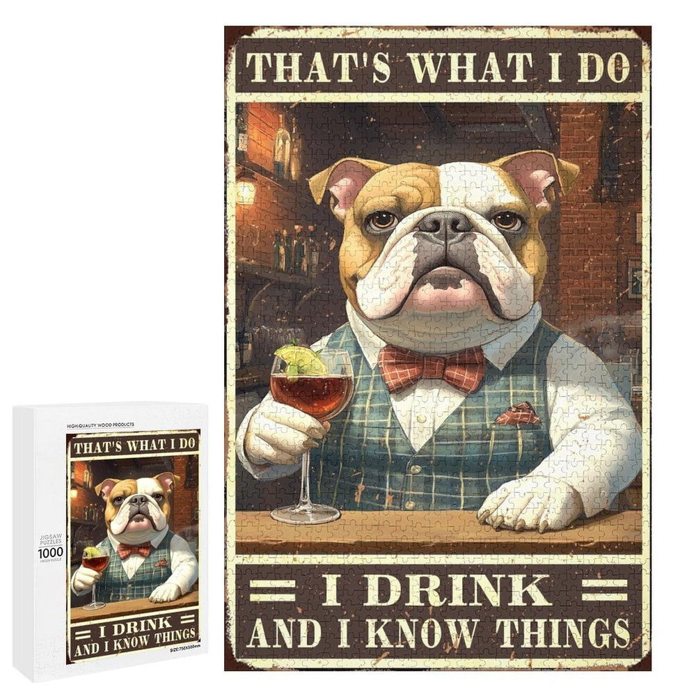 1000 PCS Wood Jigsaw Puzzles for Adults Dog English Bulldog Dog Vintage Puzzles for Adults Games Educational Toys Gifts