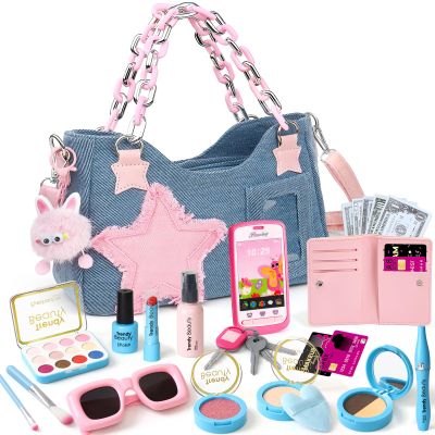 Toylink Toddler Purse for Little Girls, Pretend Play Makeup Toy Set for Toddlers 3-5 with Plushie/ Phone/ Wallet, My First Kids Purse Princess Birthday Gifts for 3 4 5 6 7 8 Year Old Baby Girl
