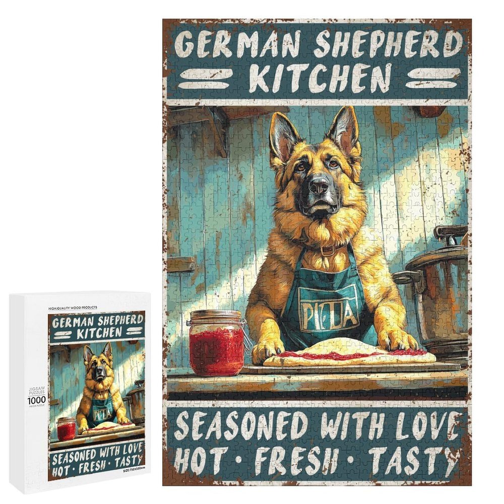 1000 PCS Wood Jigsaw Puzzles for Adults German Shepherd Dog German Shepherd Kitchen Seasoned with Love Hot Fresh Tasty Puzzles for Adults Games Educational Toys Gifts