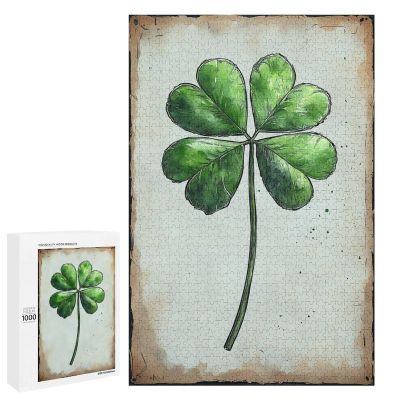 1000 PCS Wood Jigsaw Puzzles for Adults Four Leaf Clover Art Decor Good Luck Charm Decor Green Nature Wildlife Watercolor Puzzles for Adults Games Educational Toys Gifts