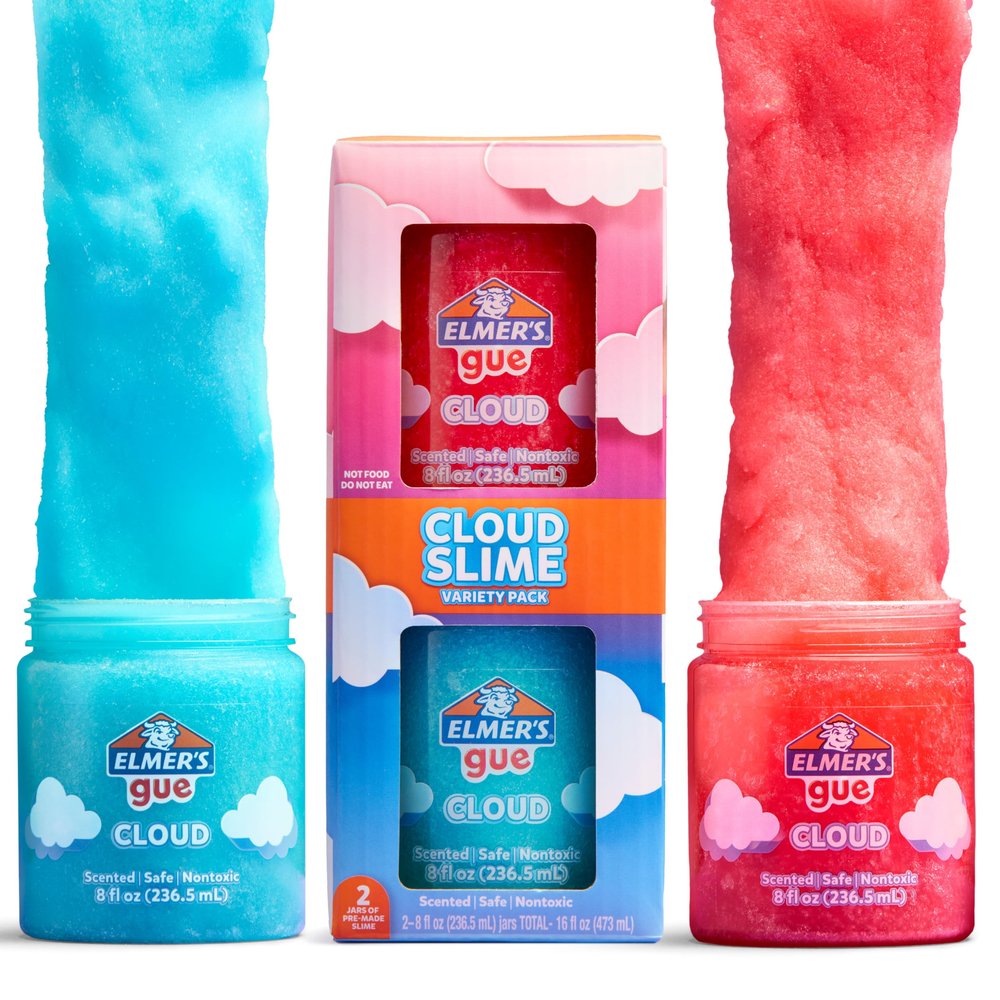 Elmer's Cloud Slime GUE, 8 oz., Blue/Pink, 2/Pack, Premade Slime with Drizzly Effect, Scented, Ready to Play, No Mixing Required