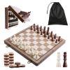 15 Inch Magnetic Wooden Chess Set with Folding Board and Chess Piece Storage Slot, Handmade Portable Travel Chess Game Sets for Kids Adults Beginner and Pros, Carry Bag, 2 Extra Queens view 1