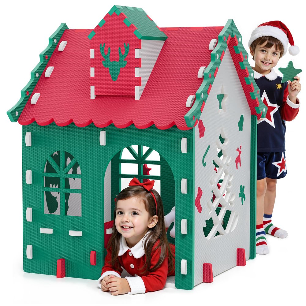 Kids Playhouse Tent, Red Roof  EVA Foam, Lightweight & Portable for Indoor/Outdoor Use, Perfect for Boys & Girls Ages 3 to 6
