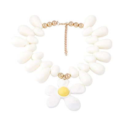 Bohemian Alloy Flower Pendant Bead Women'S Necklace,white,37+7cm