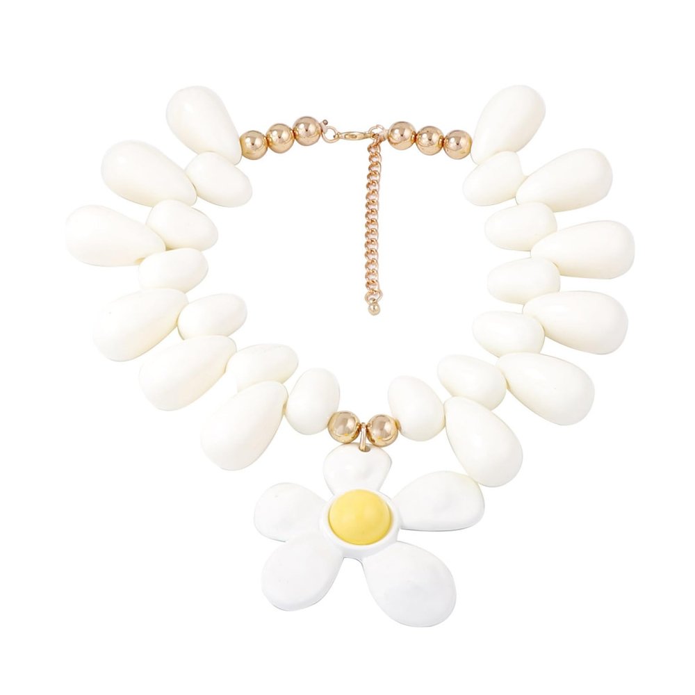 Bohemian Alloy Flower Pendant Bead Women'S Necklace,white,37+7cm