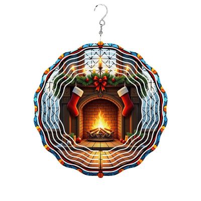 Wind Spinner Outdoor 10 Inch Glowing Fireplace with Stockings for Yard and Garden 3D Stainless Steel Wind Sculpture Unique Gift Hanging Spinner Ornament Decoration