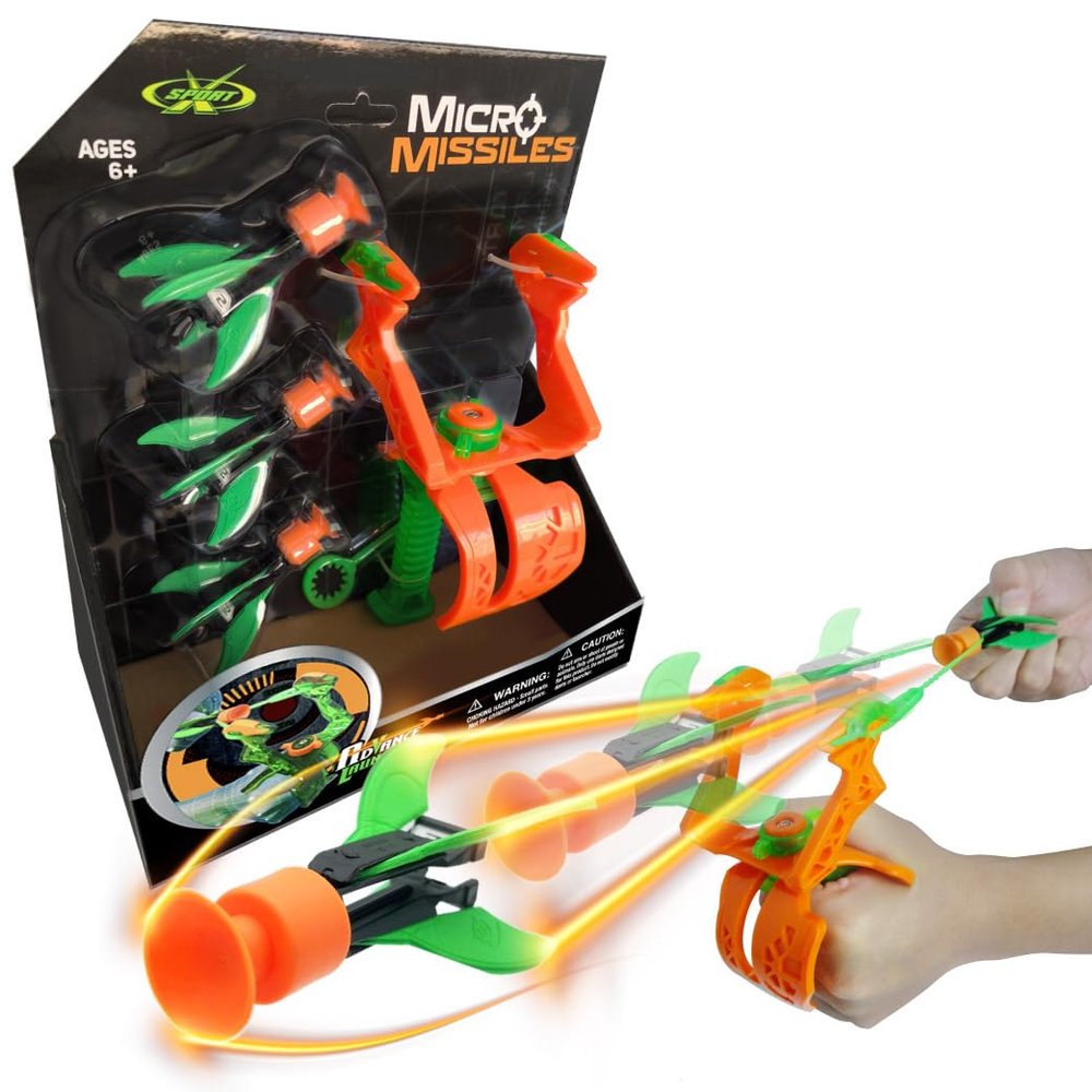 AMAZING TOYZ Suction Cup Slingshot Toy for Kids - Micro Missiles Rocket Launcher Toy, Slingshot Rockets Launchers - Sticky Target Games Outdoor Backyard Play - Birthday Gifts for Boys Girls Ages 6-12