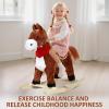 Rocking Horses Ages 1-3, Plush Ride on Animal with Wooden Rockers, Moving Mouth and Wagging Tail, Musical Sounds, 110lb Weight Capacity Dark Brown Middle view 3