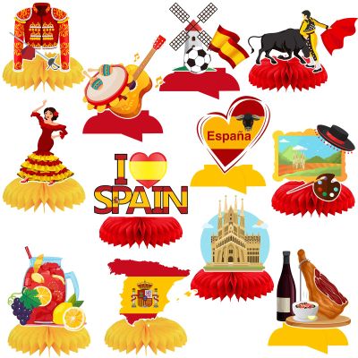 12 Pcs Spain Honeycomb Centerpieces Spain Themed Table Decorations for Fiesta Espaola Flamenco Party Decor Supplies