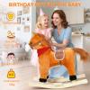 Rocking Horses Ages 1-3, Plush Ride on Animal with Wooden Rockers, Moving Mouth and Wagging Tail, Musical Sounds, 110lb Weight Capacity Light Brown Small view 3