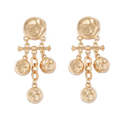 7.8 * 2.5cm Retro Alloy Geometric Concave Convex Circular Splicing Tassel Earrings,golden,7.8 * 2.5cm
