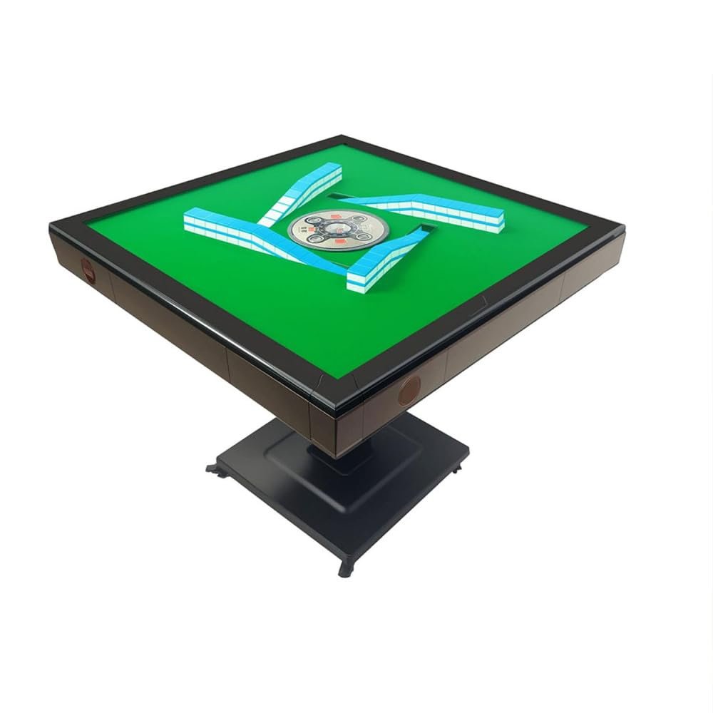 KANGYINGLE Luxury Automatic Mahjong Table with Digital LED Display, Foldable Design, Black Metal Frame, 37.8x37.8x31.86 Inches, Noiseless Mat, USB Charging, Cup Holder, Chip Drawer
