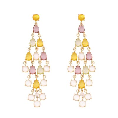 14.5 * 4.2cm Water Droplet Shaped Glass Pendant Chain Tassel Earrings,multicolored,14.5 * 4.2cm
