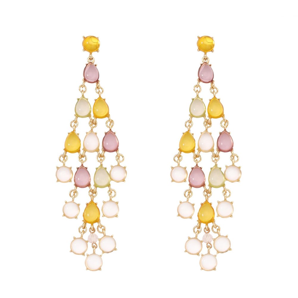 14.5 * 4.2cm Water Droplet Shaped Glass Pendant Chain Tassel Earrings,multicolored,14.5 * 4.2cm