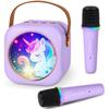 Mini Karaoke Machine with 2 Wireless Microphones, Portable Bluetooth Speaker for Kids & Adults, Ideal Birthday for Girls Boys Ages 3-12, Home Party Travel Entertainment Toy (Purple) view 1