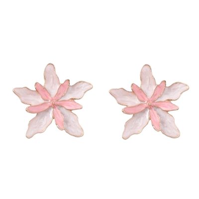 4.7cm Bohemian Alloy Enamel Double-Layer Flower Earrings,white,4.7cm