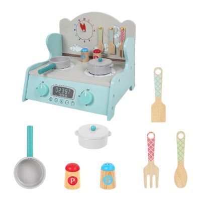 EHJRE Playset Pretend Play Birthday Gift Window Display Wooden Play Kitchen, Blue Set A