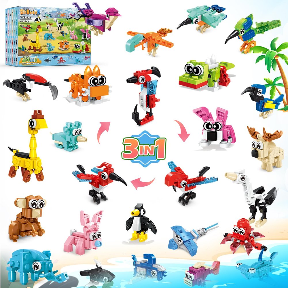 SliBoeyX 24 Pack Party Favors for Kids, 642 PCS Animal Building Blocks Toy Set  Goodie Bag Fillers, Classroom Prizes, Valentine Gifts, Easter Baskets, Birthday for Boys and Girls Ages 612