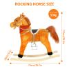 VEAREAR Kids Rocking Horse, Plush Ride on Animal with Wooden Rockers, Moving Mouth and Wagging Tail, Musical Sounds, 50kg Weight Capacity, Ages 1-6 Light Brown 68cm view 3