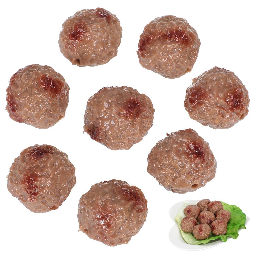 DOITOOL 8pcs Fake Meatballs, 1.38 inch Artificial Beef Meatballs, Fake Meat Food Model, PVC Realistic Food Props for Home Kitchen Party Decoration