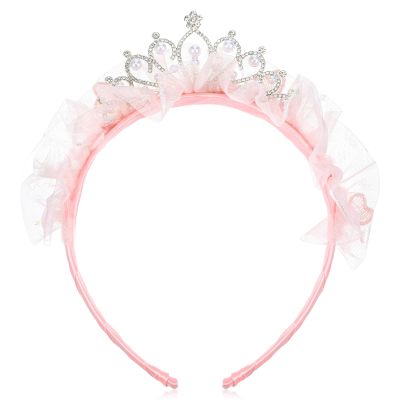 Bremorou Princess Tiara Crown Headband Pink Tulle Bow Tiara Headband Fairy Crown For Birthday Party Tiaras And Crowns Cosplay Fairy Costume Accessories