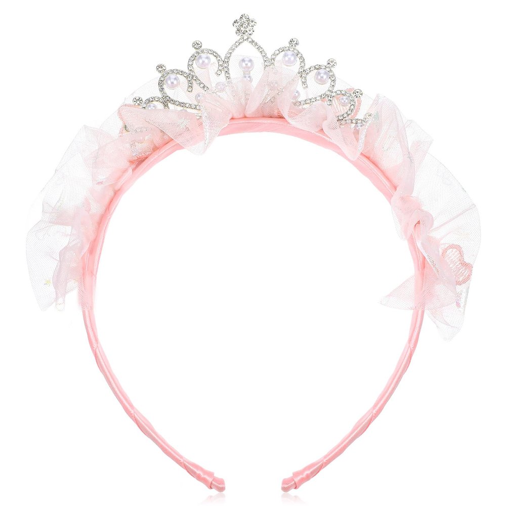 Bremorou Princess Tiara Crown Headband Pink Tulle Bow Tiara Headband Fairy Crown For Birthday Party Tiaras And Crowns Cosplay Fairy Costume Accessories