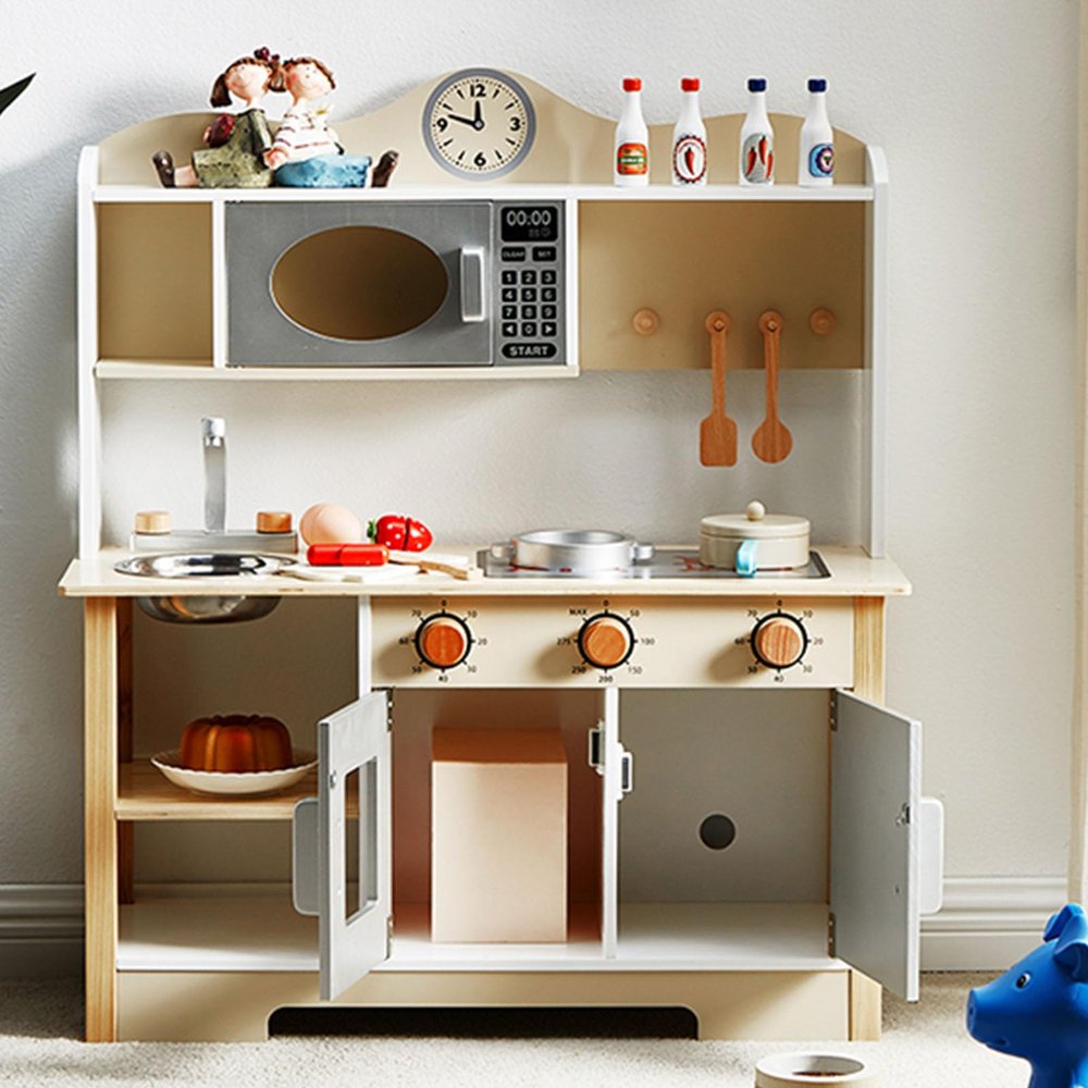Greensen Wooden Play Kitchen Toddler Kitchen Playset Kids with Oven Stove Sink & Accessories for Girls Boys Ages 3+ (68 * 26.5 * 85cm)