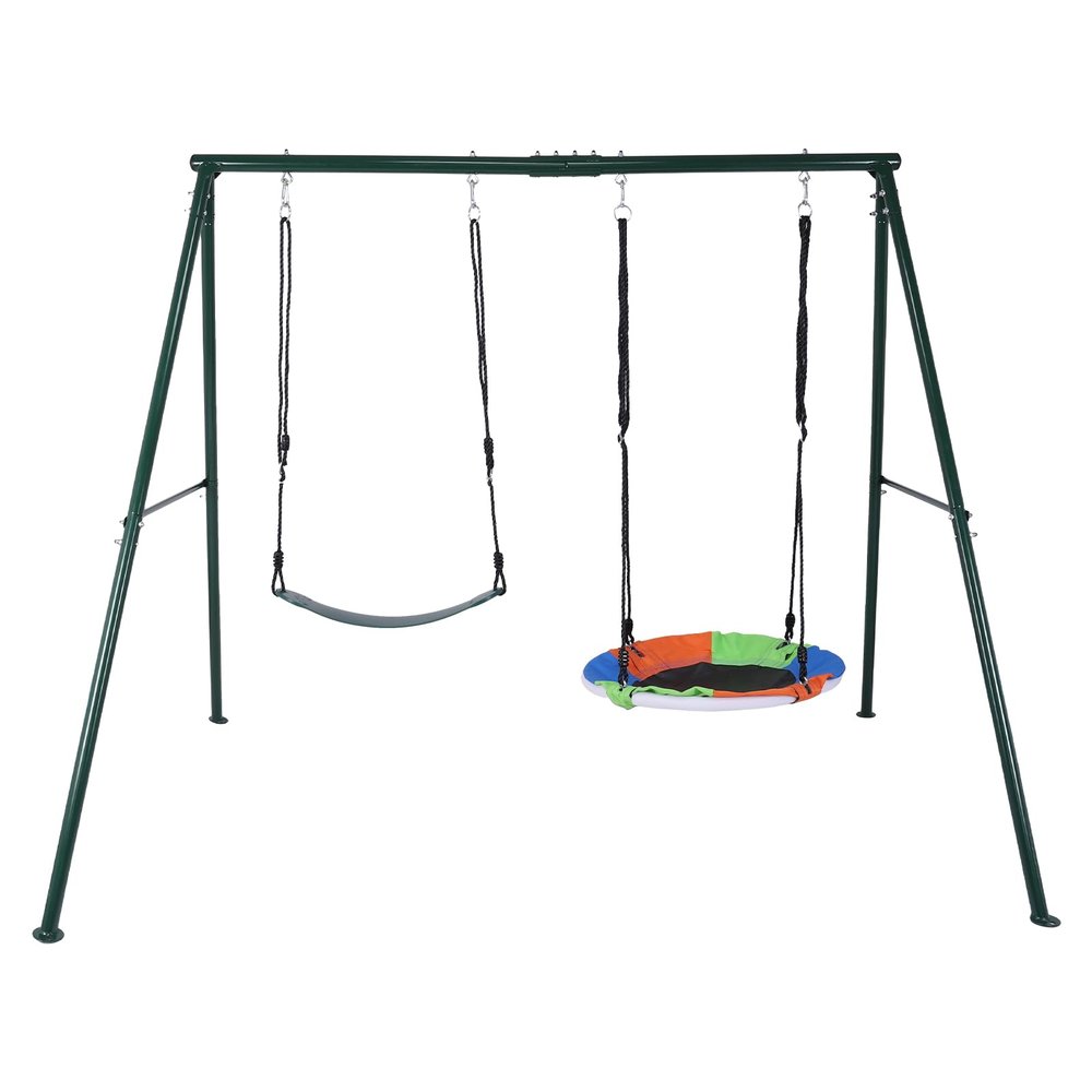 Heavy Duty Metal Swing Set Frame, Dark Green Outdoor Swing Stand for Backyard, Universal Double Hammock & Swing Seat Holder, Rust- Playground Structure (79in L x 75in W x 55in H)