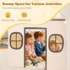 Costzon Kids Play Tent, Large Kids Playhouse w/Padded Mat, Door Curtain, Windows, Star Lights, Side Storage Pocket & Smooth Zipper, Indoor Play Tent for Boys, Girls 3+ Years 47x40x56.5 (Beige + Grey) view 2