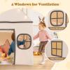 Costzon Kids Play Tent, Large Kids Playhouse w/Padded Mat, Door Curtain, Windows, Star Lights, Side Storage Pocket & Smooth Zipper, Indoor Play Tent for Boys, Girls 3+ Years 47x40x56.5 (Beige + Grey) view 4