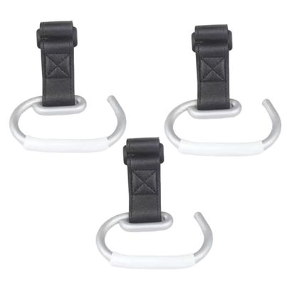3 Pack Stroller Hooks, Stroller Straps for Diaper Bags,Adjustable Stroller Carabiner Clip,Baby Stroller Accessories for nuna,Uppababy,Bob,Hook for Bike,Scooter,Wheelchair (Type B Black)