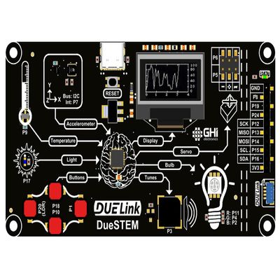 DUELink DueSTEM: The All-in-one Complete STEM Educational microcomputer. Program Using Microblocks, Python, and Arduino